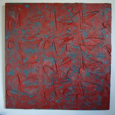 120 cm x 120 cm vert sur rouge